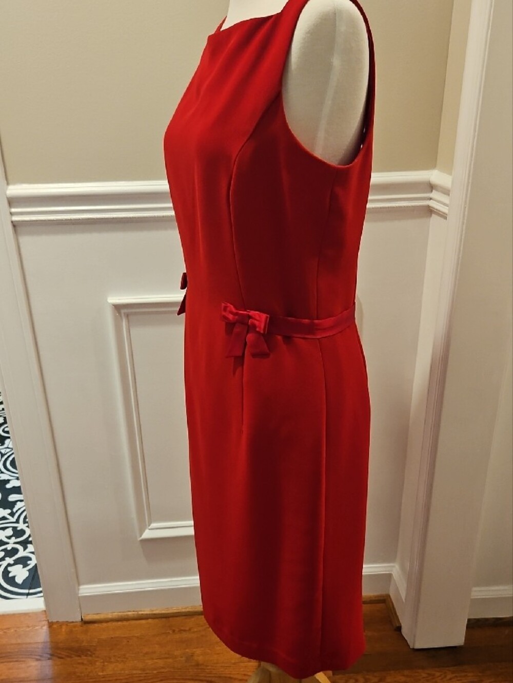 dressbarn Red Sleeveless Sheath Dress with Waist Bows - Picture 2 of 4